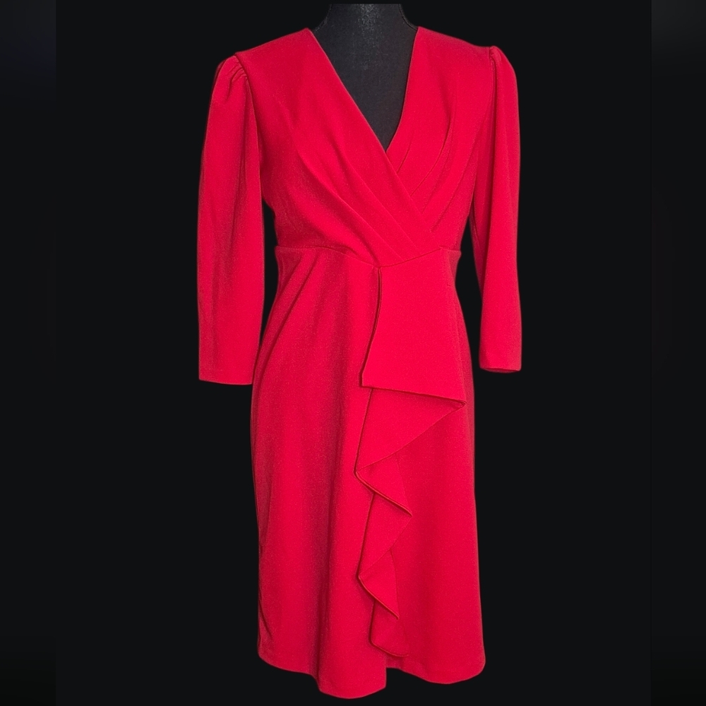 Red Draped Ruffle Sheath Holiday Dress Statement In Cherry Sizes 4 & 6 NWT NWOT